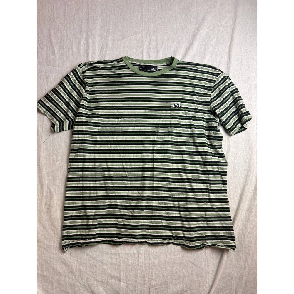 ....Lost T-Shirt Womens Size XL Green Striped Short Sleeve Crew Neck Casual